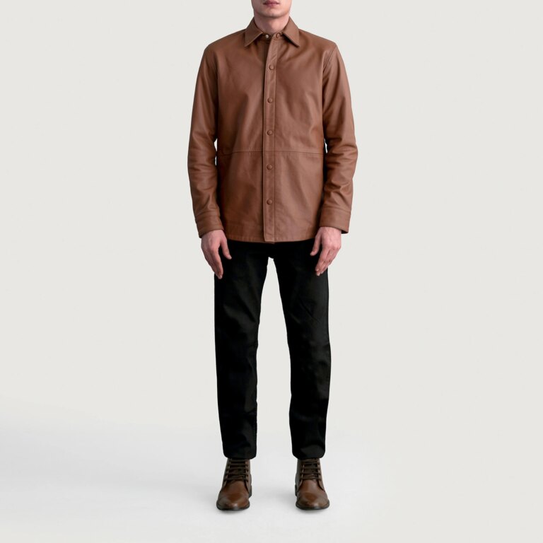 Mens Haven Matte Brown Leather Shirt Full Length-2-1724082171210